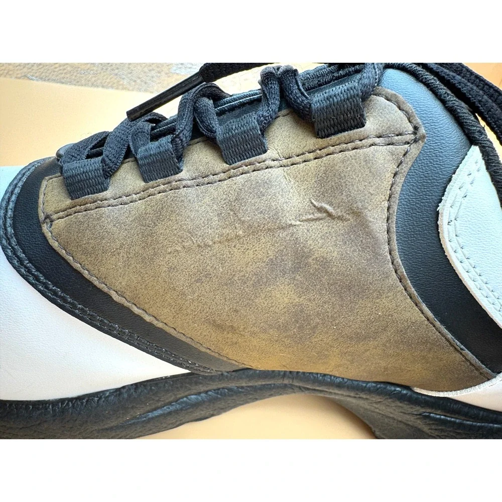 FootJoy GreenJoys Men's 10.5W White Brown Black Leather Lace-Up Golf Shoes Cleat - Picture 11 of 14